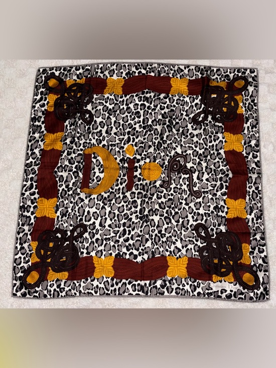 Dior Accessories - Vintage Christian Dior Leopard Print Silk Scarf Golden Dark Red & Brown Accents